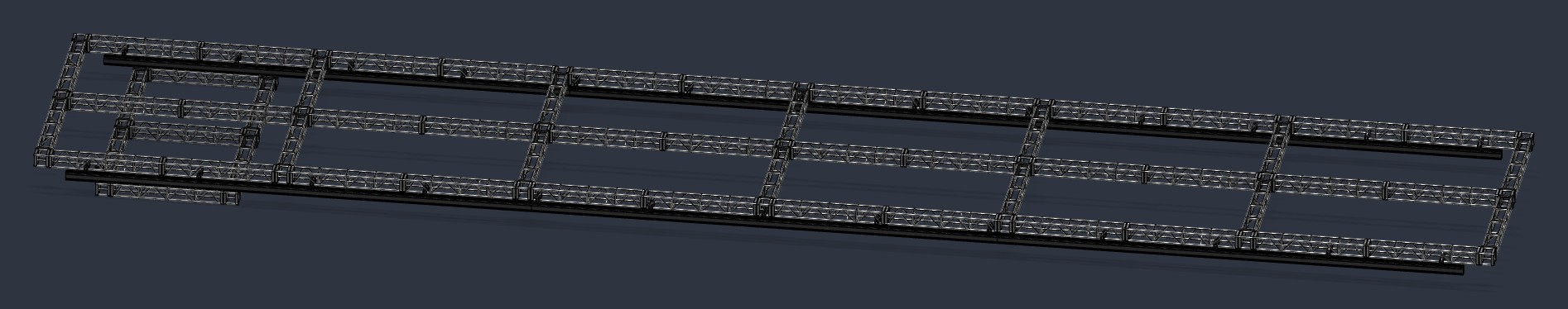 Overhead truss layout with two rails running along its length.